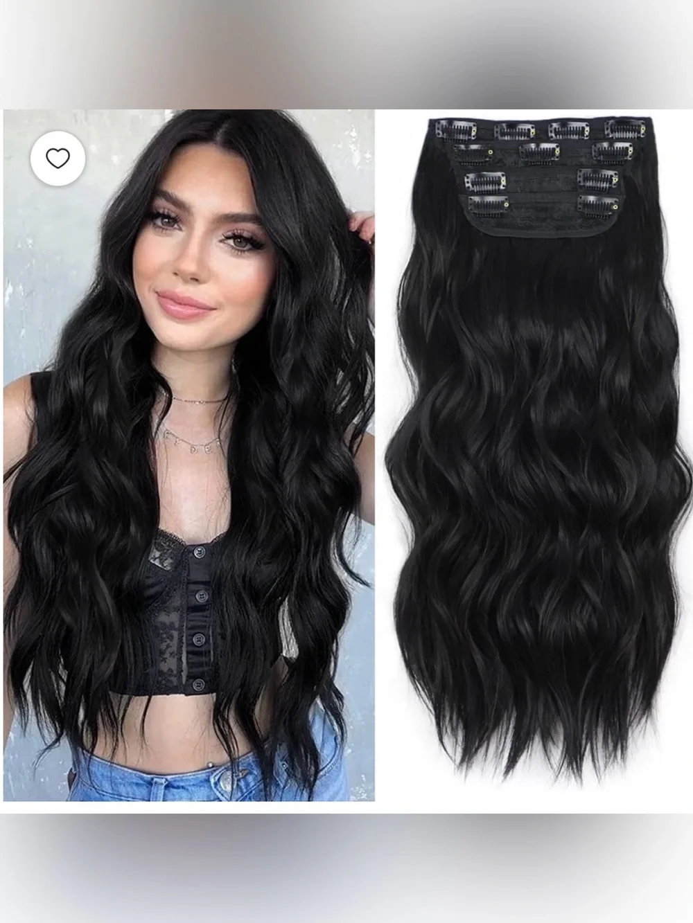 4 piece Clip in Long Wavy Synthetic Hair Extension 24 Inch